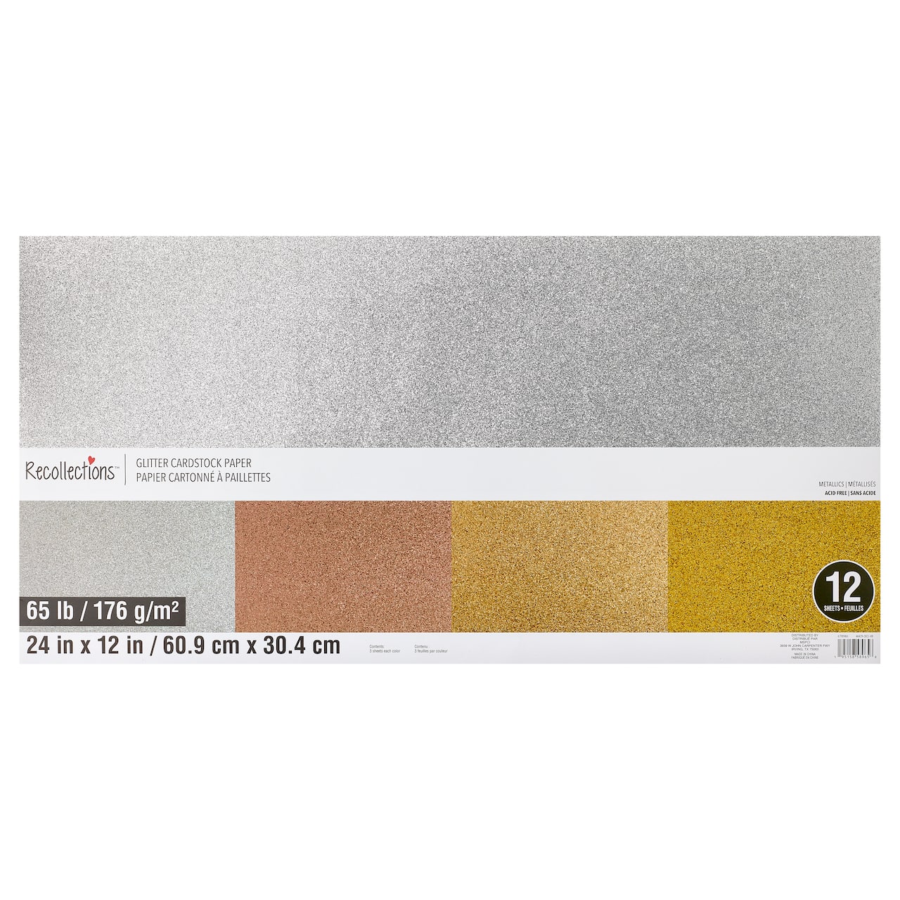12" x 24" Glitter Neutral 65lb. Cardstock Paper by Recollections™, 12 Sheets